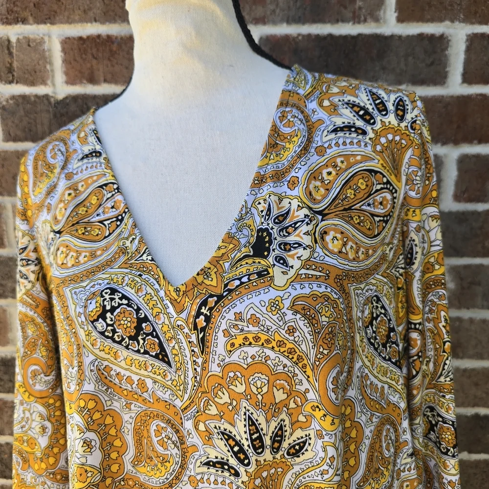 Michael Kors Yellow and Brown Paisley Top